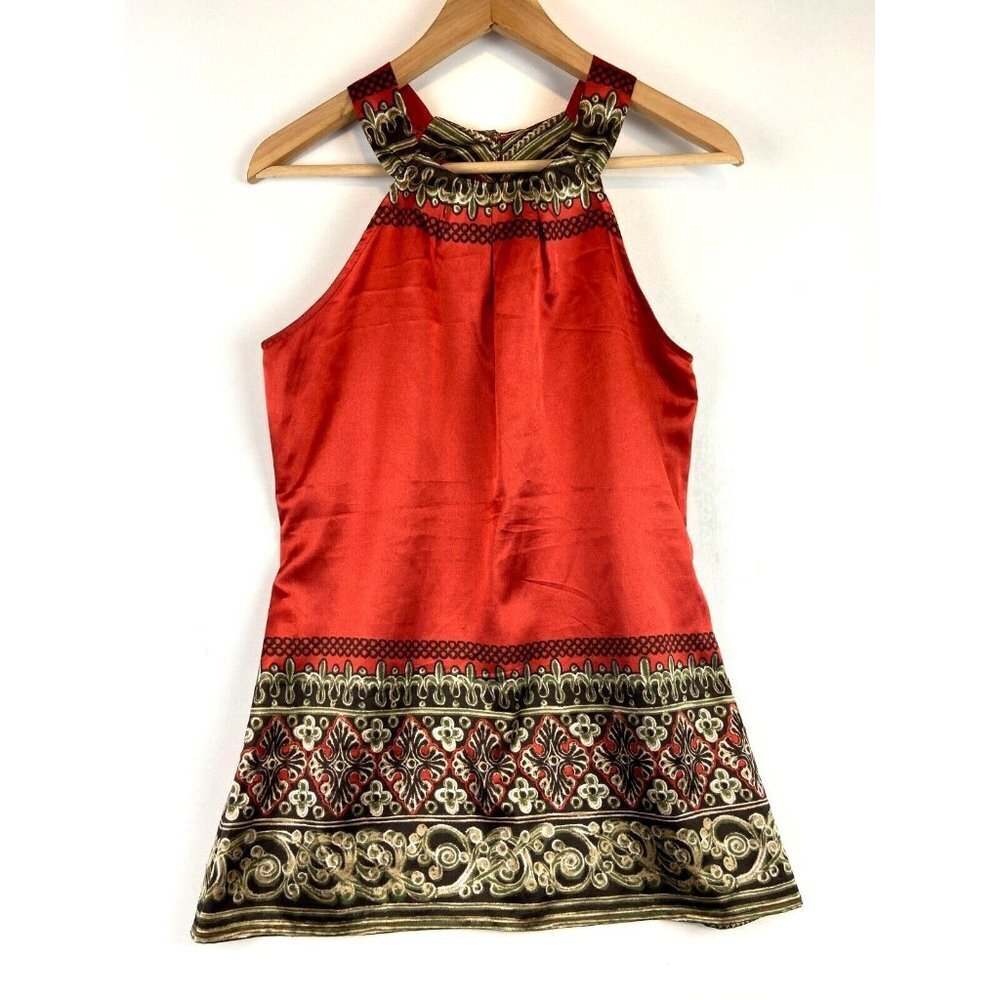 Como Black Women's Boho Halter Orange Tank Top Size Small